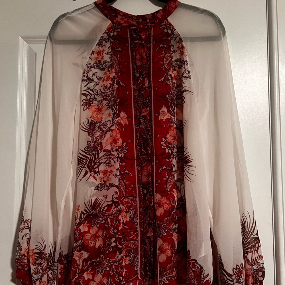 White House Black Market Red Floral Blouse